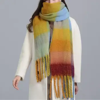 Женский шарф в клетку, имитирующий кашемир, Женские Длинные шарфы, Зимняя Ветрозащитная шаль-накидка для улицы